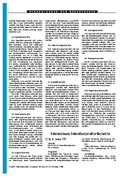 Vorschauseite 1: Intensivkurs – Interdisziplinäre Geriatrie: 27. bis 31. Januar 1997