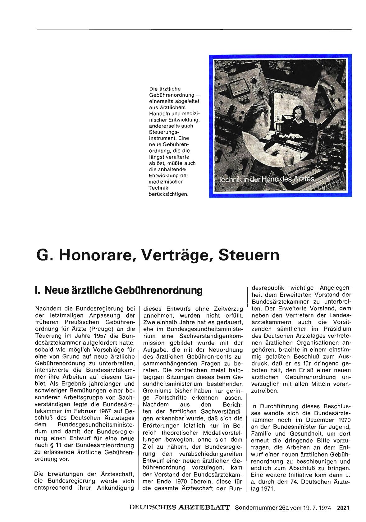 Vorschauseite 1: G. Honorare, Verträge, Steuern: I. Neue ärztliche Gebührenordnung