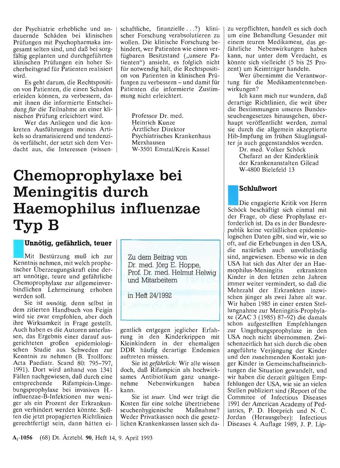 Vorschauseite 1: Chemoprophylaxe bei Meningitis durch Haemophilus influenzae Typ B: Unnötig, gefährlich, teuer
