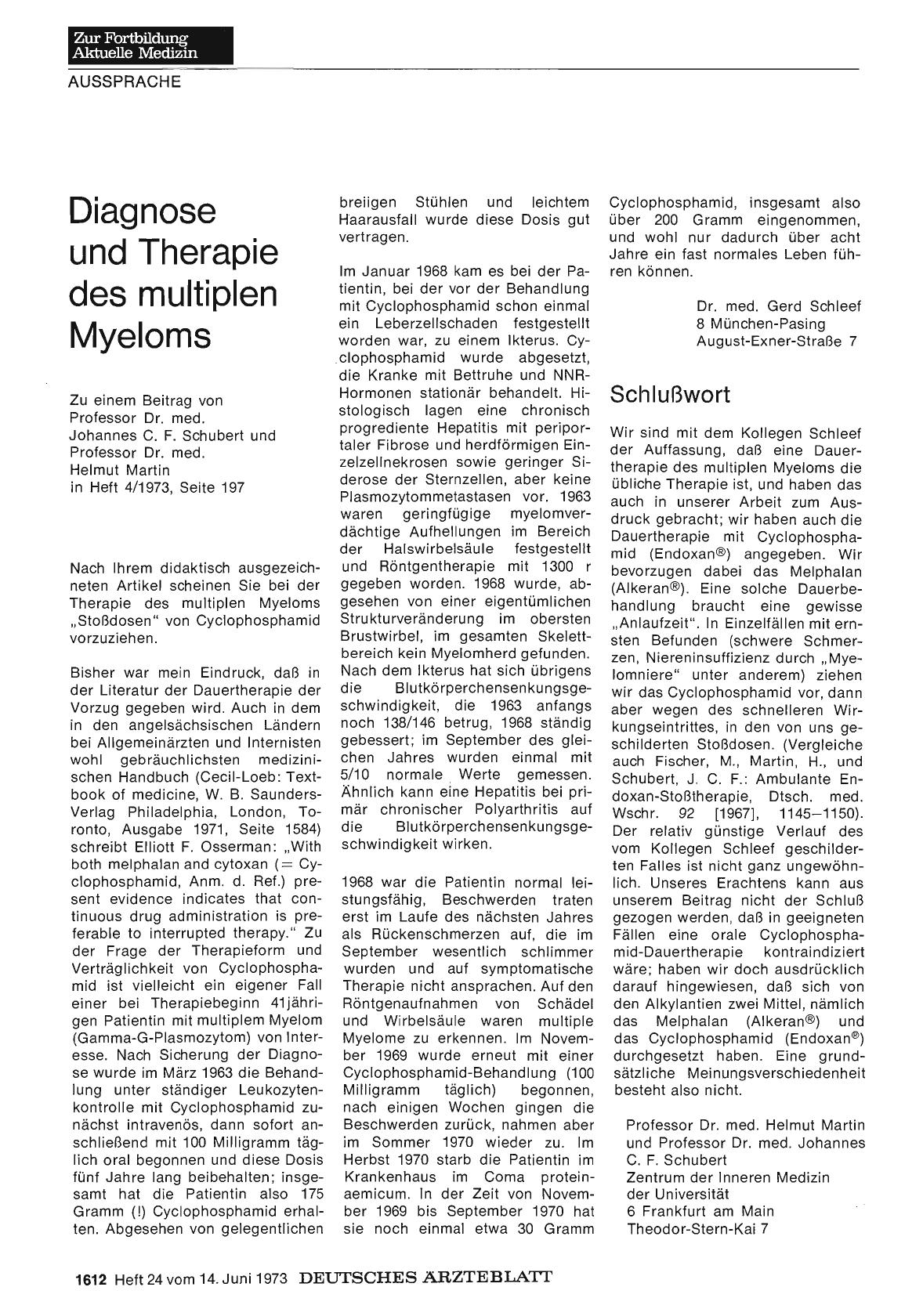 Vorschauseite 1: Diagnose und Therapie des multiplen Myeloms: I.