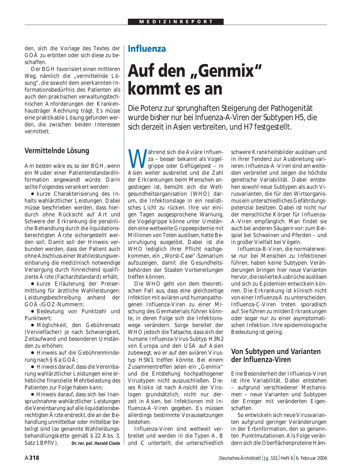 Vorschauseite 1: Influenza: Auf den „Genmix“ kommt es an