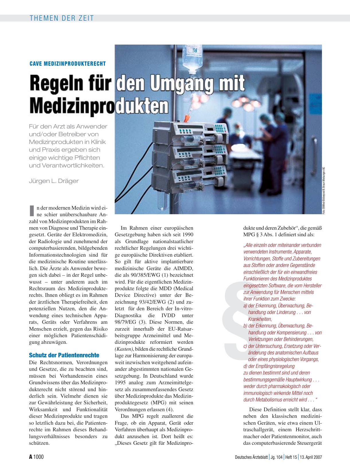 Vorschauseite 1: Cave Medizinprodukterecht: Regeln für den Umgang mit Medizinprodukten