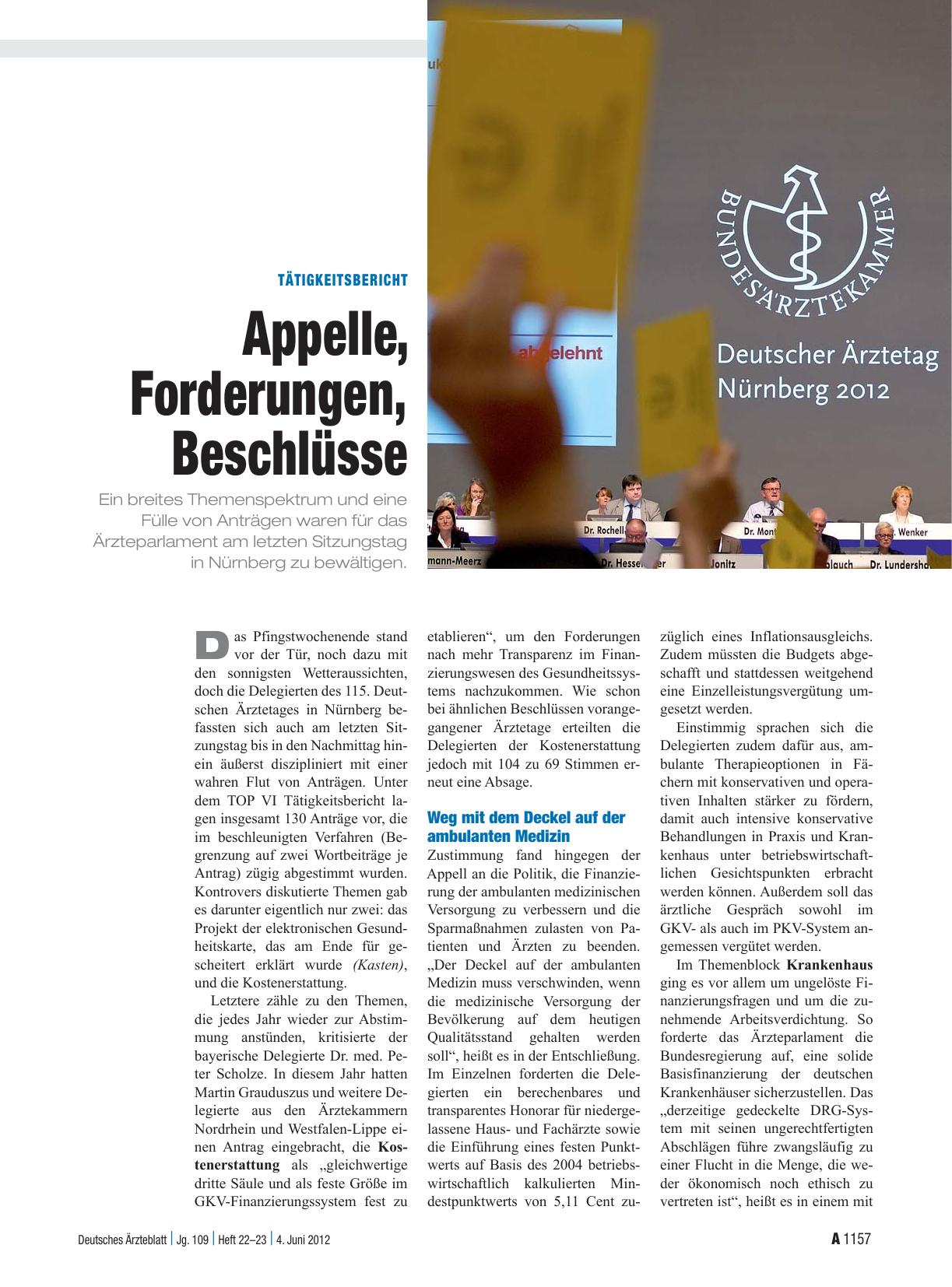 Vorschauseite 1: Tätigkeitsbericht: Appelle, Forderungen, Beschlüsse