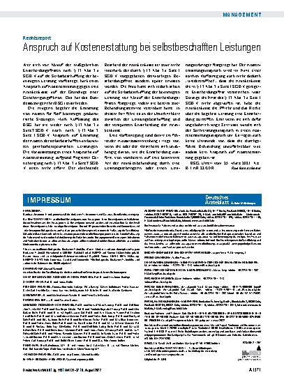 Vorschauseite 1: Rechtsreport: Anspruch auf Kostenerstattung bei selbstbeschafften Leistungen