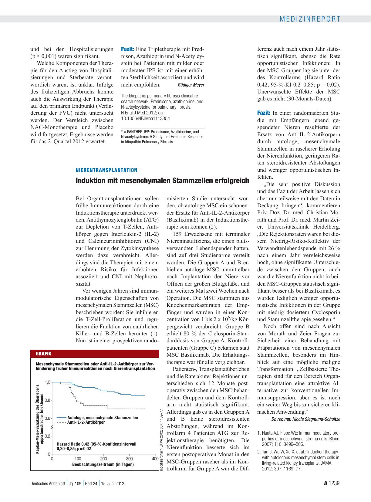 Vorschauseite 1: Nierentransplantation: Induktion mit mesenchymalen Stammzellen erfolgreich
