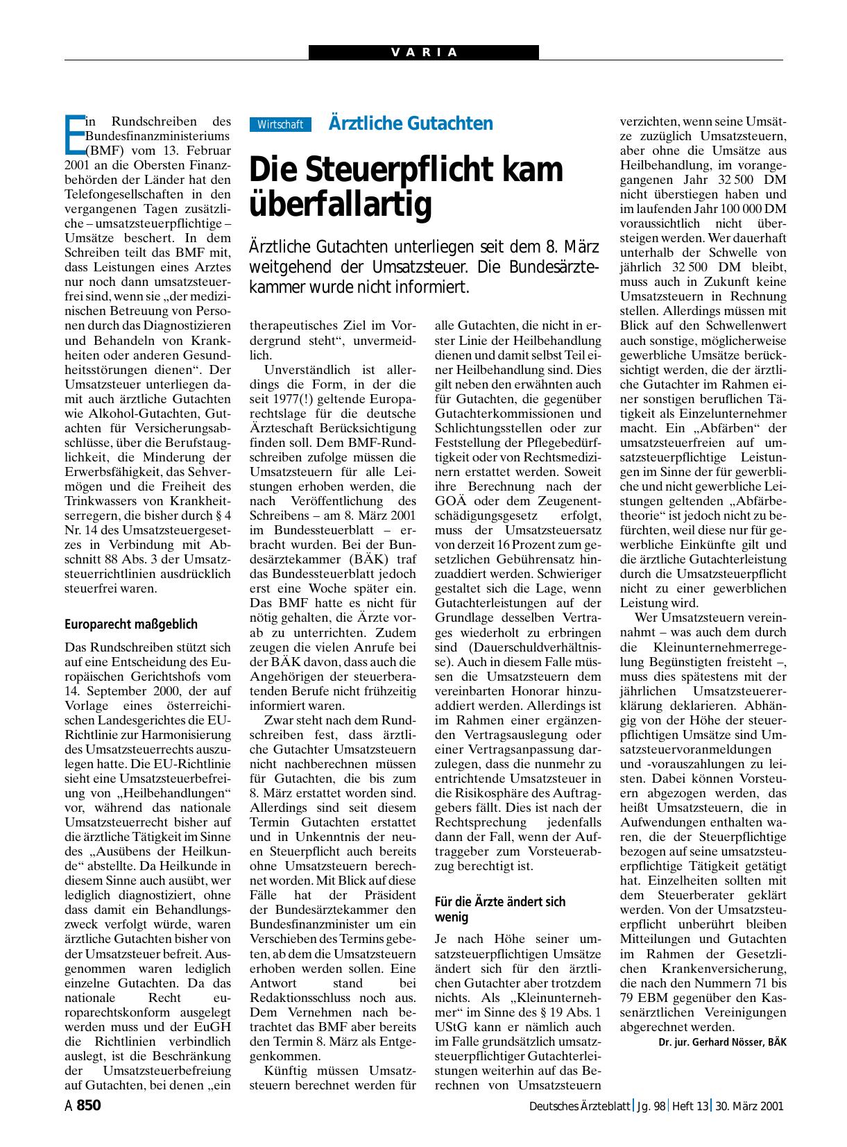 Vorschauseite 1: Ärztliche Gutachten: Die Steuerpflicht kam überfallartig