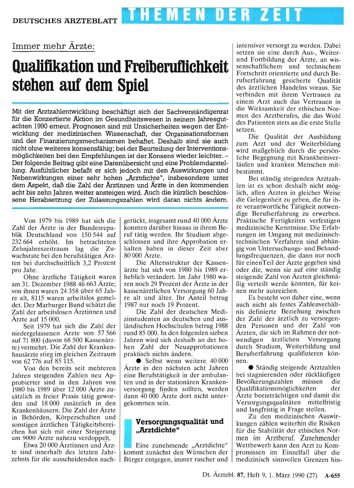 Vorschauseite 1: Immer mehr Ärzte: Qualifikation und Freiberuflichkeit stehen auf dem Spiel