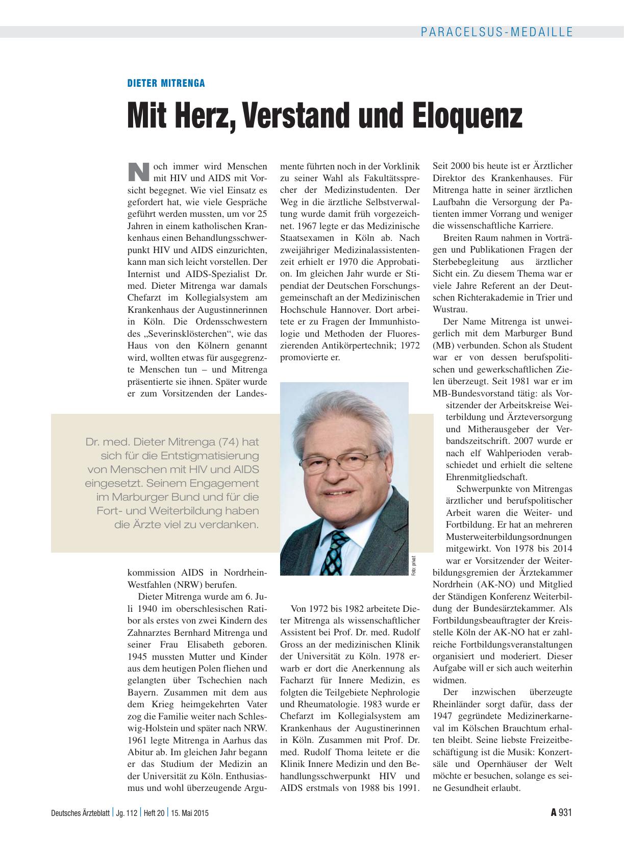 Vorschauseite 1: Dieter Mitrenga: Mit Herz, Verstand und Eloquenz