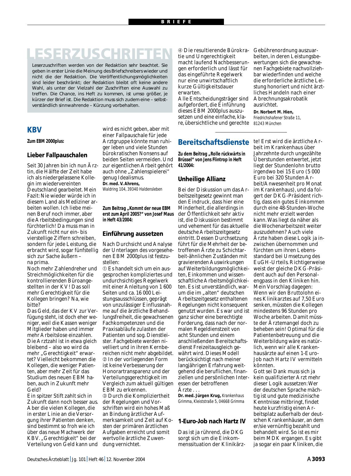 Vorschauseite 1: Bereitschaftsdienste: 1-Euro-Job nach Hartz IV