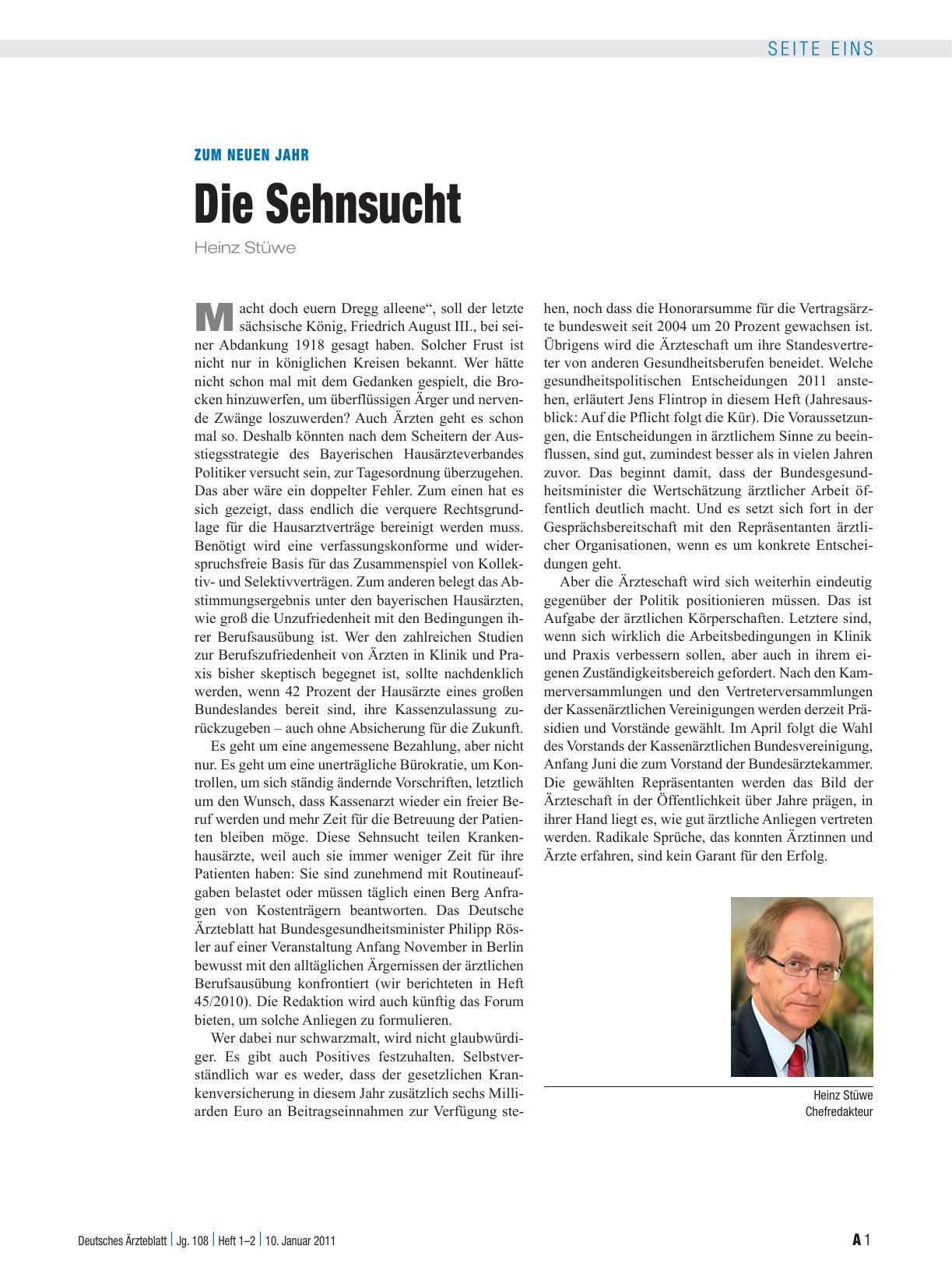 Vorschauseite 1: Zum neuen Jahr: Die Sehnsucht