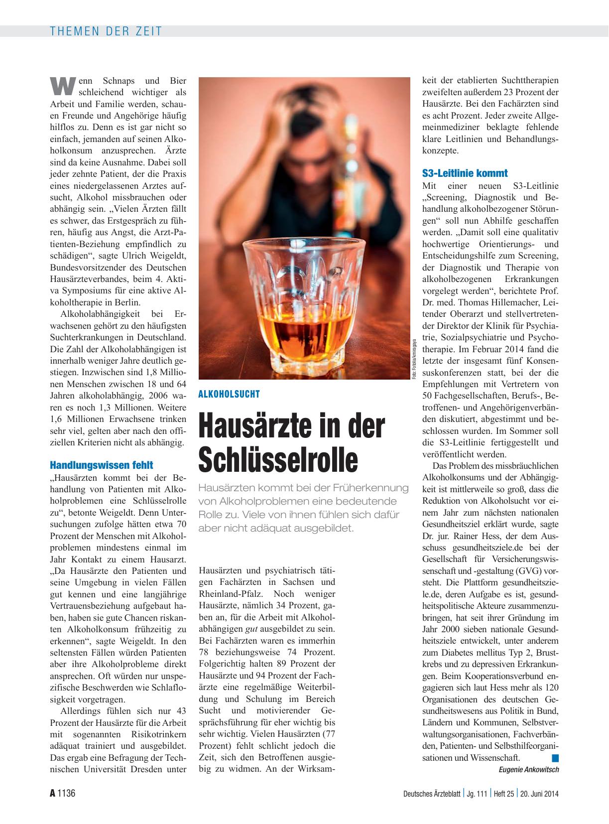 Vorschauseite 1: Alkoholsucht: Hausärzte in der Schlüsselrolle