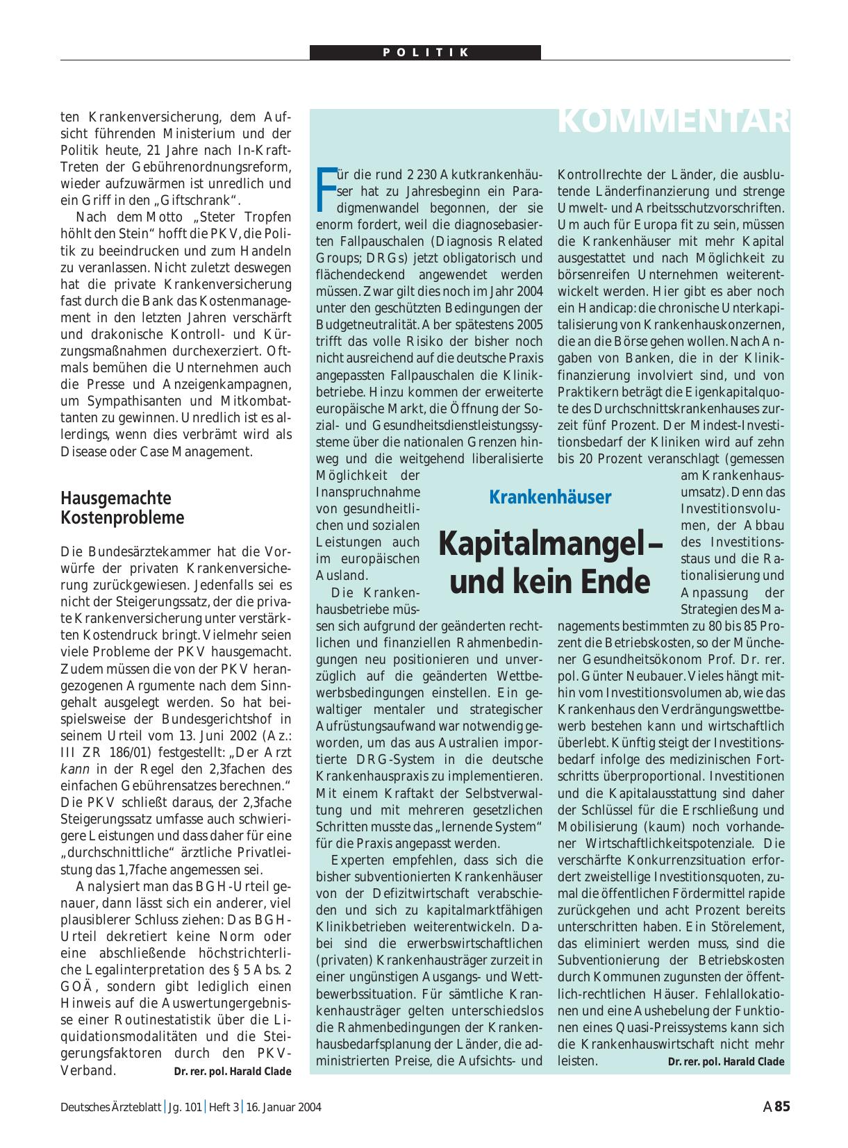 Vorschauseite 1: Krankenhäuser: Kapitalmangel – und kein Ende