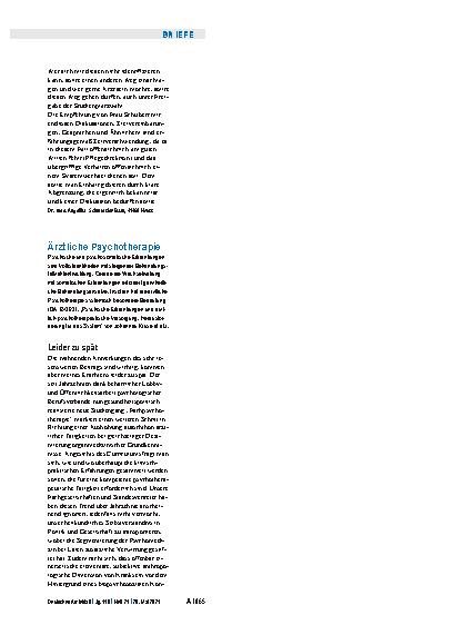 Vorschauseite 1: Ärztliche Psychotherapie: Leider zu spät