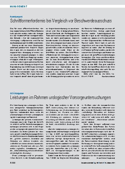 Vorschauseite 1: GOÄ-Ratgeber: Leistungen im Rahmen urologischer Vorsorgeuntersuchungen