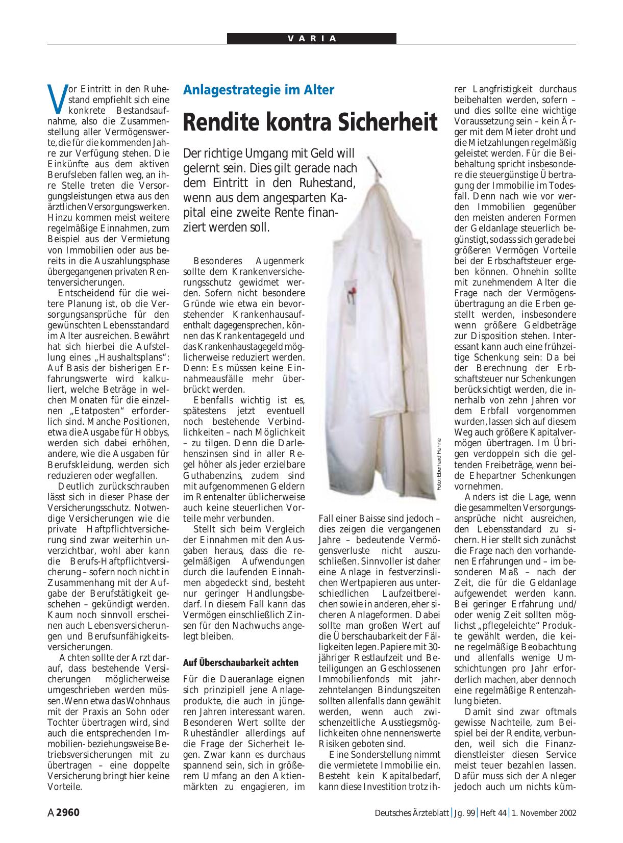 Vorschauseite 1: Anlagestrategie im Alter: Rendite kontra Sicherheit