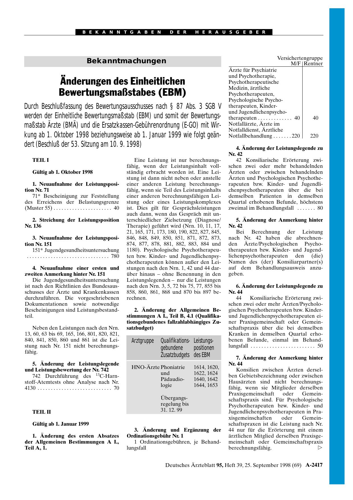 Vorschauseite 1: Änderungen des Einheitlichen Bewertungsmaßstabes (EBM)