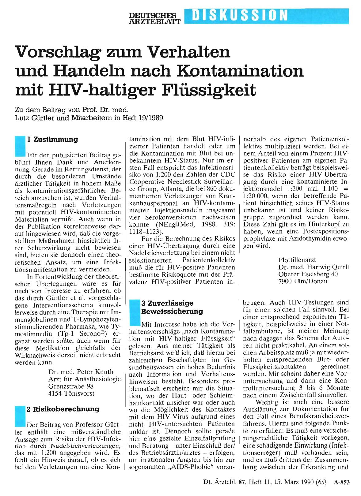 Vorschauseite 1: Vorschlag zum Verhalten und Handeln nach Kontamination mit HIV-haltiger Flüssigkeit: Zustimmung