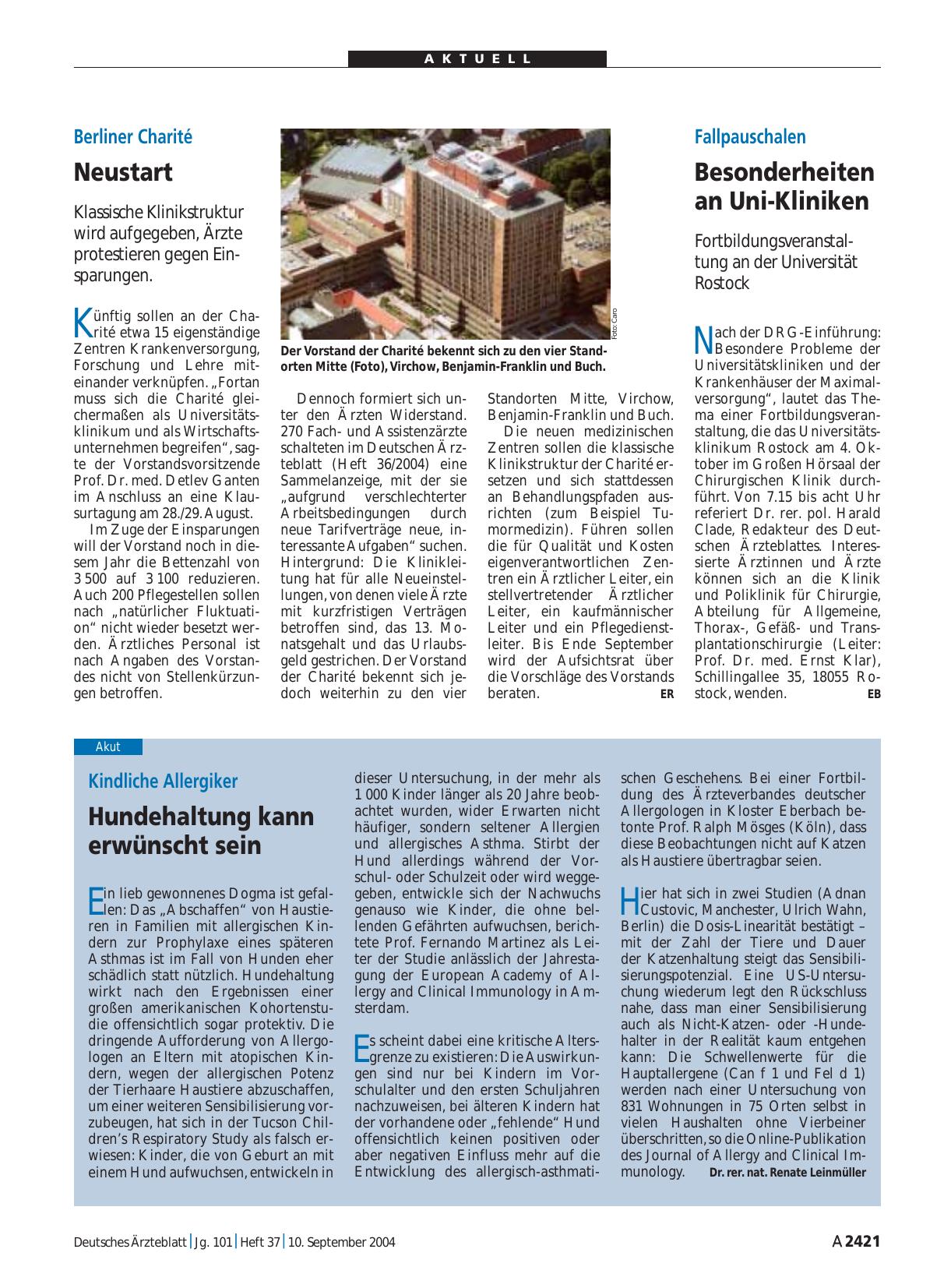 Vorschauseite 1: Fallpauschalen: Besonderheiten an Uni-Kliniken