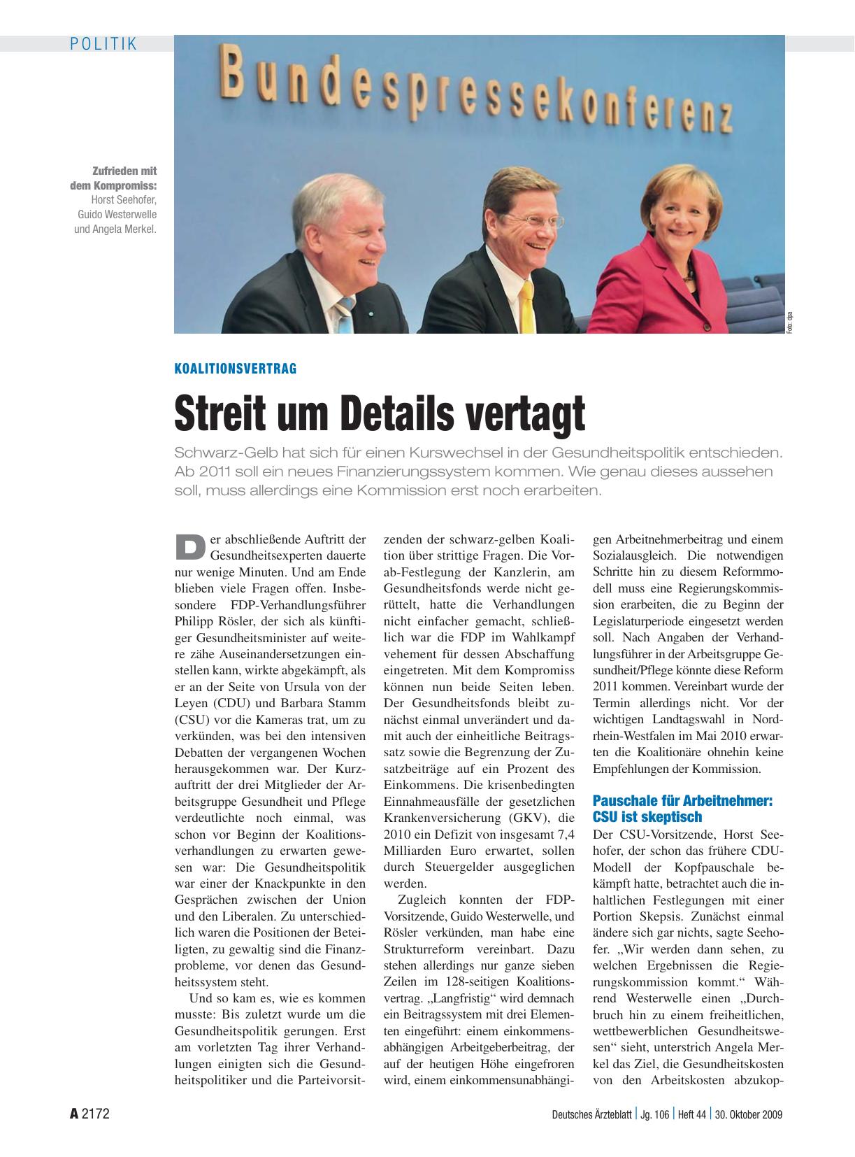 Vorschauseite 1: Koalitionsvertrag: Streit um Details vertagt