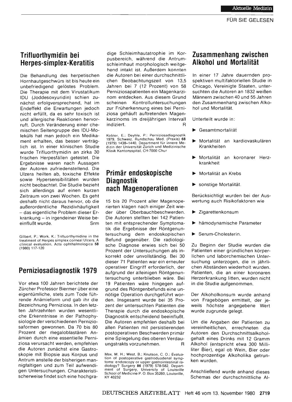 Vorschauseite 1: Trifluorthymidin bei Herpes-simplex-Keratitis