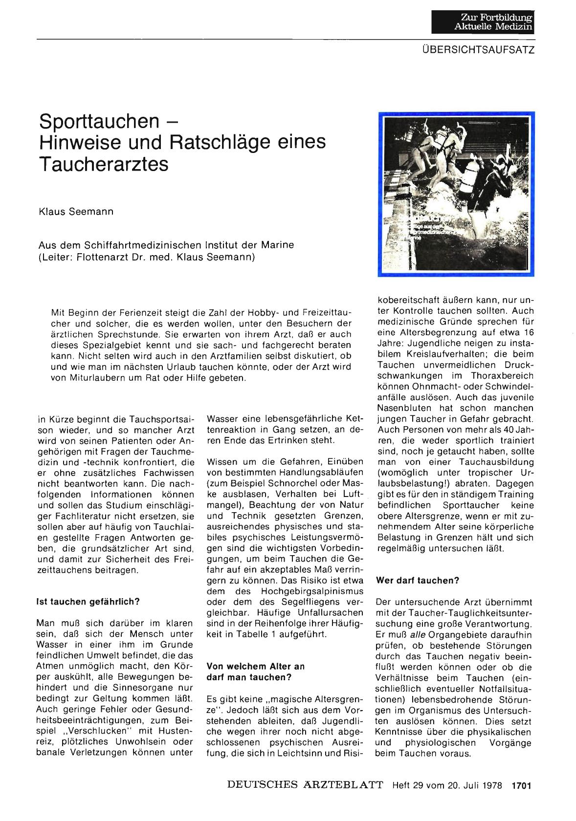 Vorschauseite 1: Sporttauchen — Hinweise und Ratschläge eines Taucherarztes