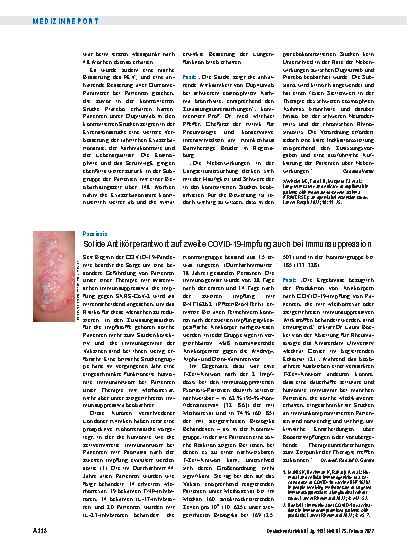 Vorschauseite 1: Psoriasis: Solide Antikörperantwort auf zweite COVID-19-Impfung auch bei Immunsuppression