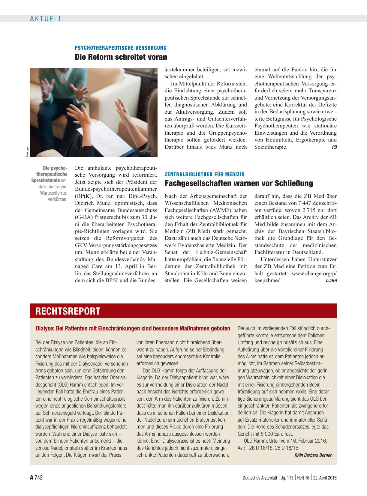 Vorschauseite 1: Dialyse: Bei Patienten mit Einschränkungen sind besondere Maßnahmen geboten