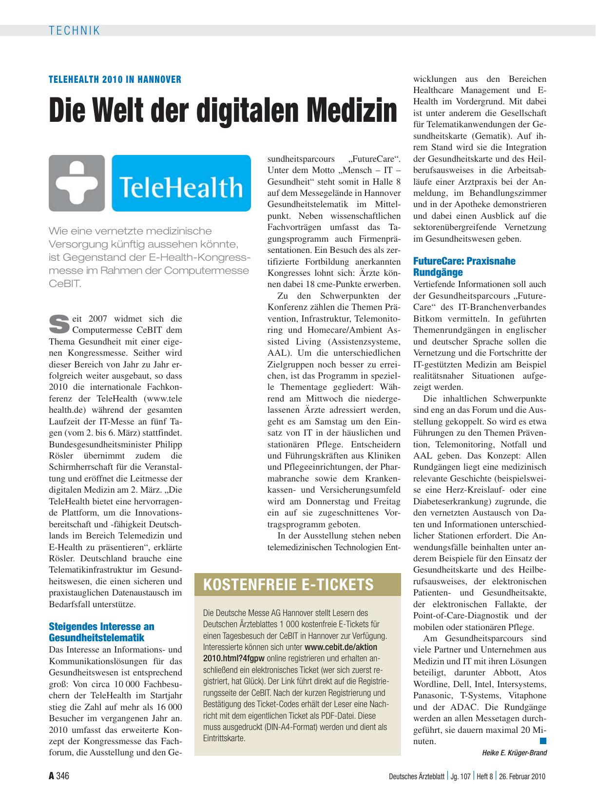 Vorschauseite 1: TeleHealth 2010 in Hannover: Die Welt der digitalen Medizin