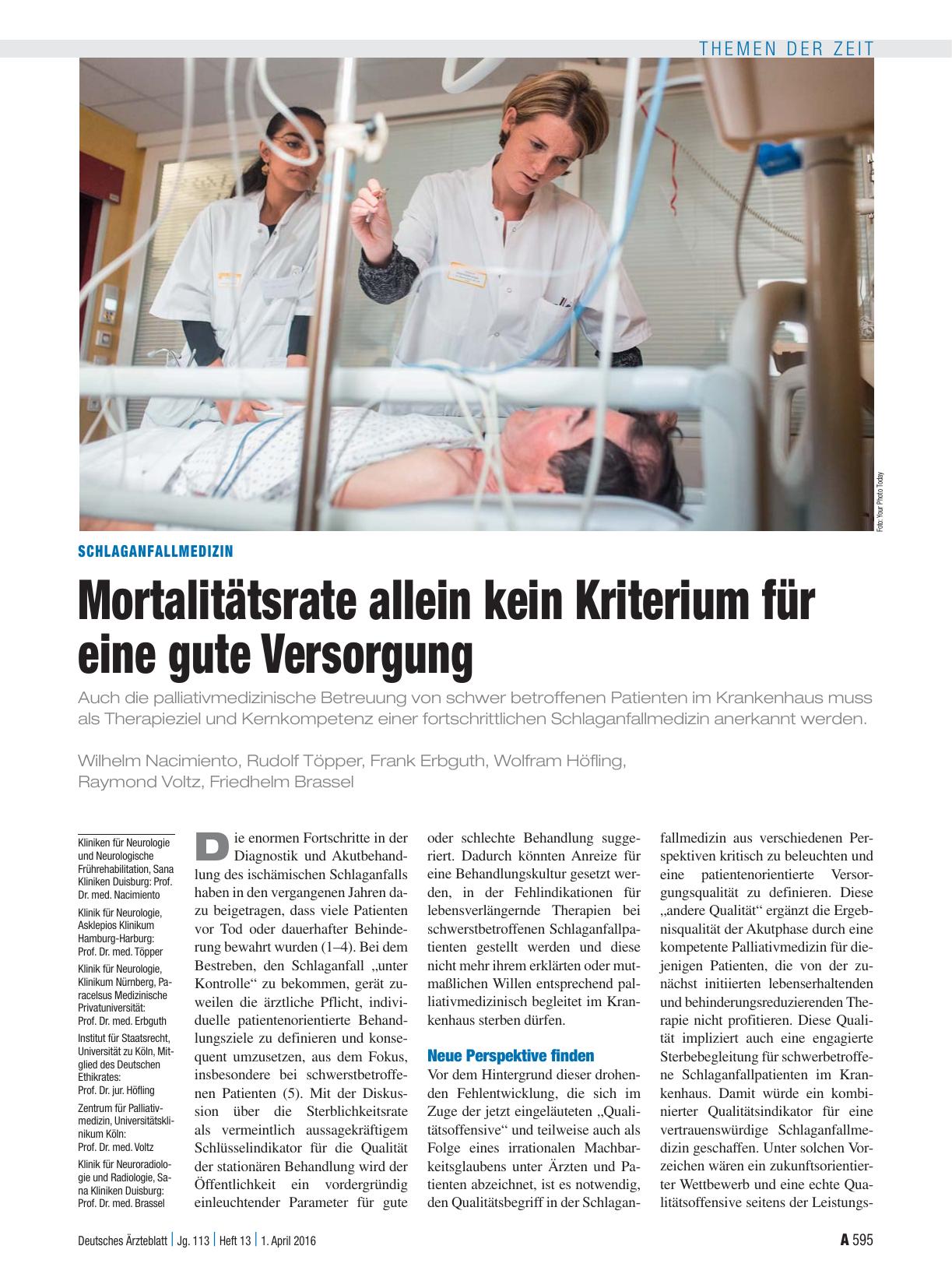 Vorschauseite 1: Schlaganfallmedizin: Mortalitätsrate allein kein Kriterium für eine gute Versorgung