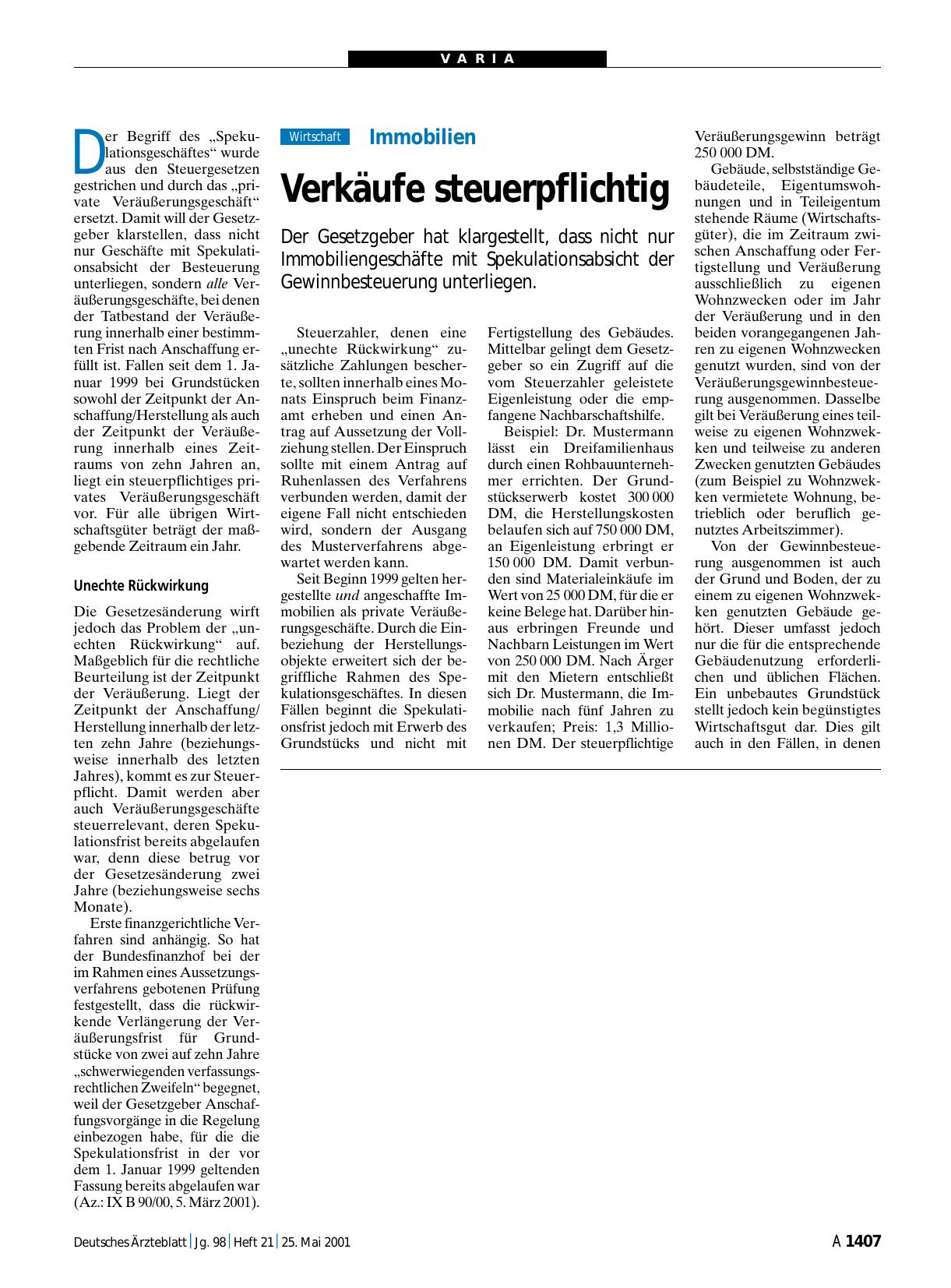 Vorschauseite 1: Immobilien: Verkäufe steuerpflichtig