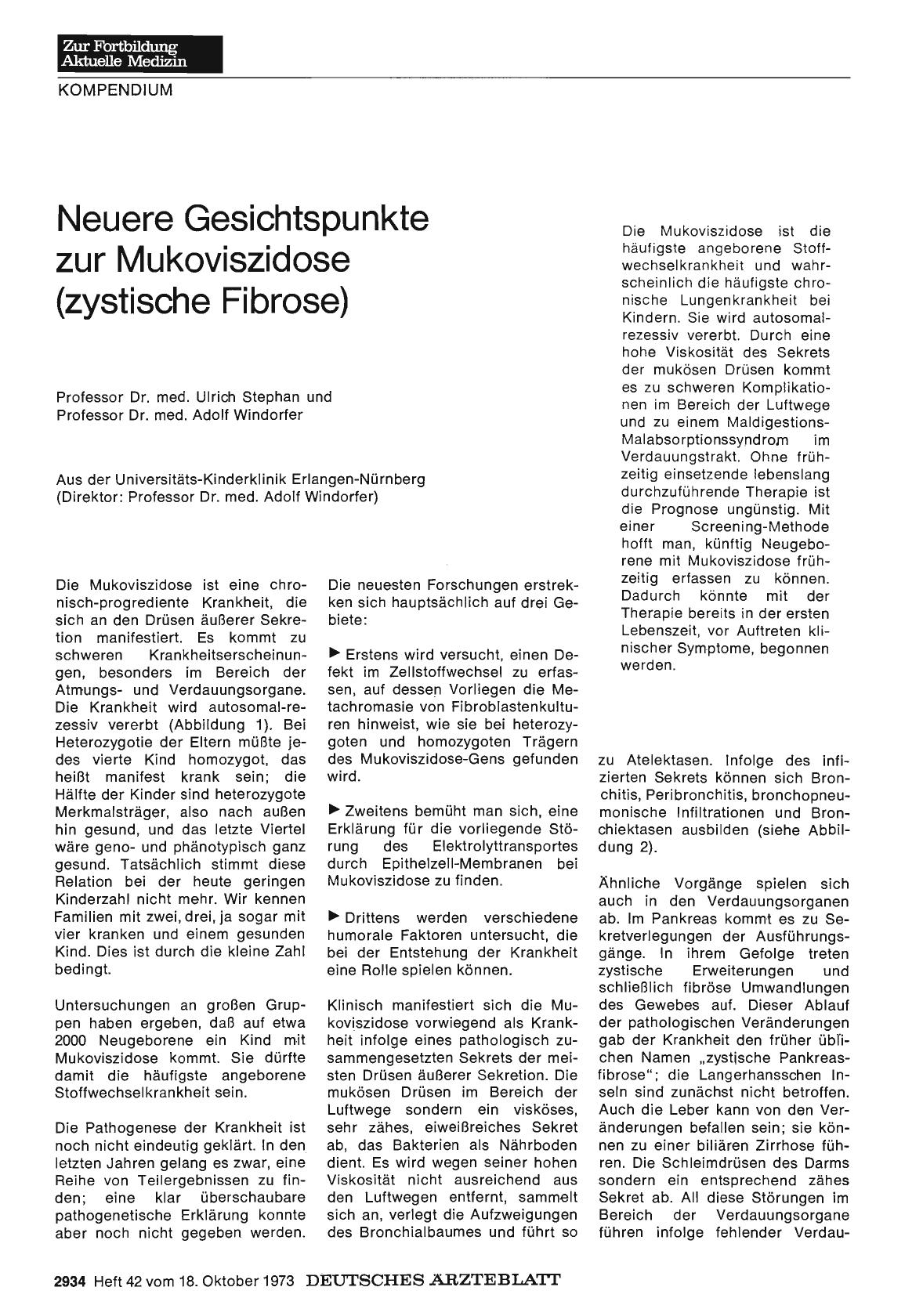 Vorschauseite 1: Neuere Gesichtspunkte zur Mukoviszidose (zystische Fibrose)