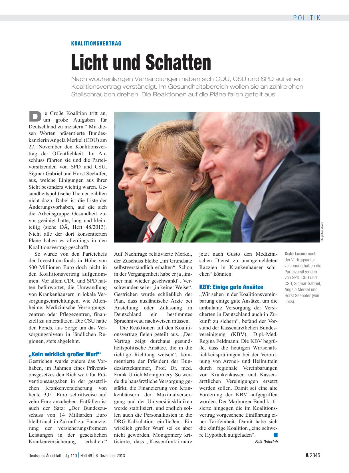 Vorschauseite 1: Koalitionsvertrag: Licht und Schatten