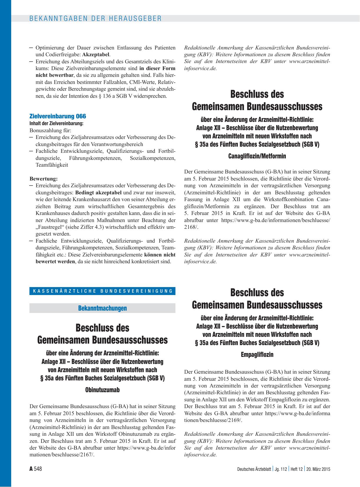 Vorschauseite 1: Beschluss des Gemeinsamen Bundesausschusses über eine Änderung der Arzneimittel-Richtlinie: Anlage XII – Beschlüsse über die Nutzenbewertung von Arzneimitteln mit neuen Wirkstoffe…