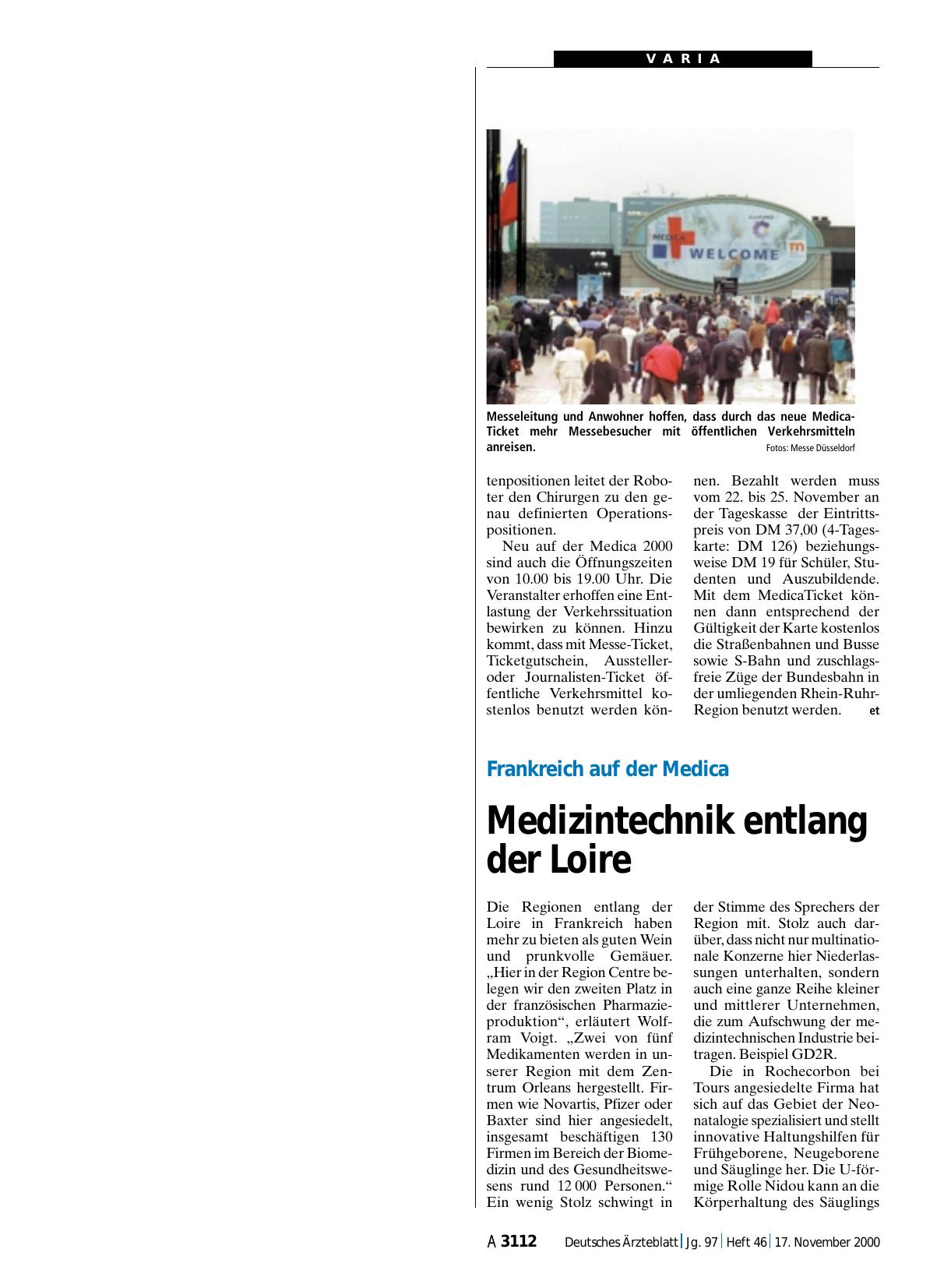 Vorschauseite 1: Frankreich auf der Medica: Medizintechnik entlang der Loire