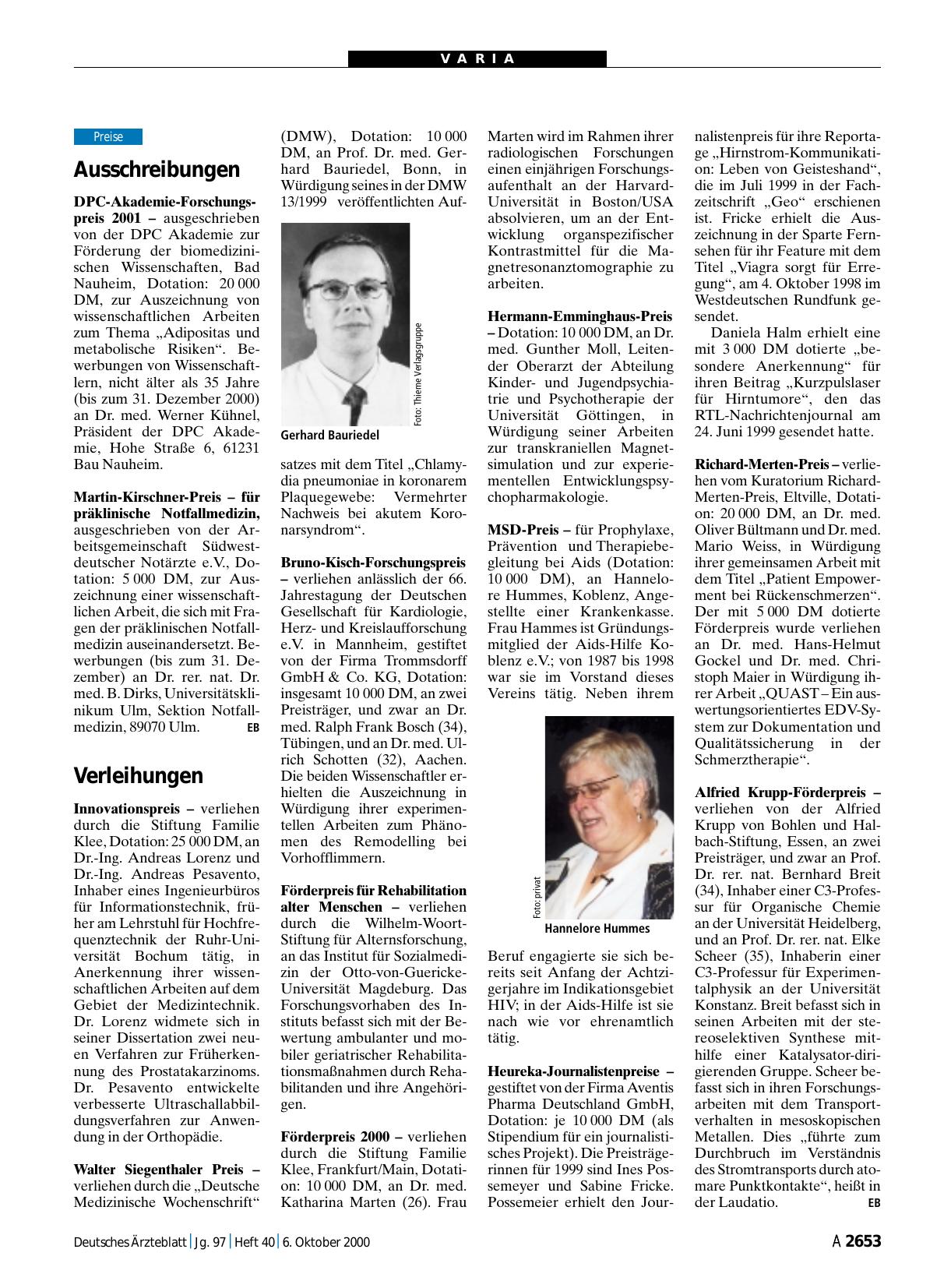 Vorschauseite 1: Verleihungen