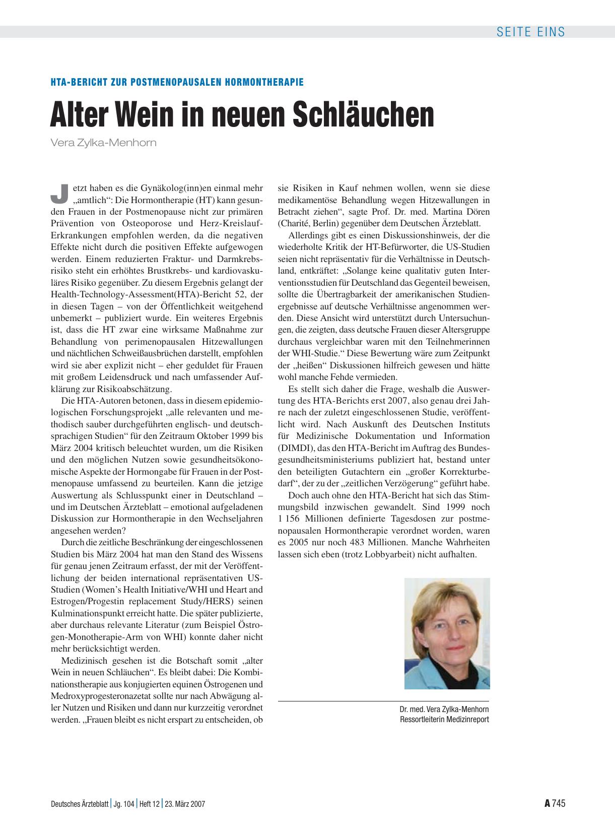 Vorschauseite 1: HTA-Bericht zur Postmenopausalen Hormontherapie: Alter Wein in neuen Schläuchen