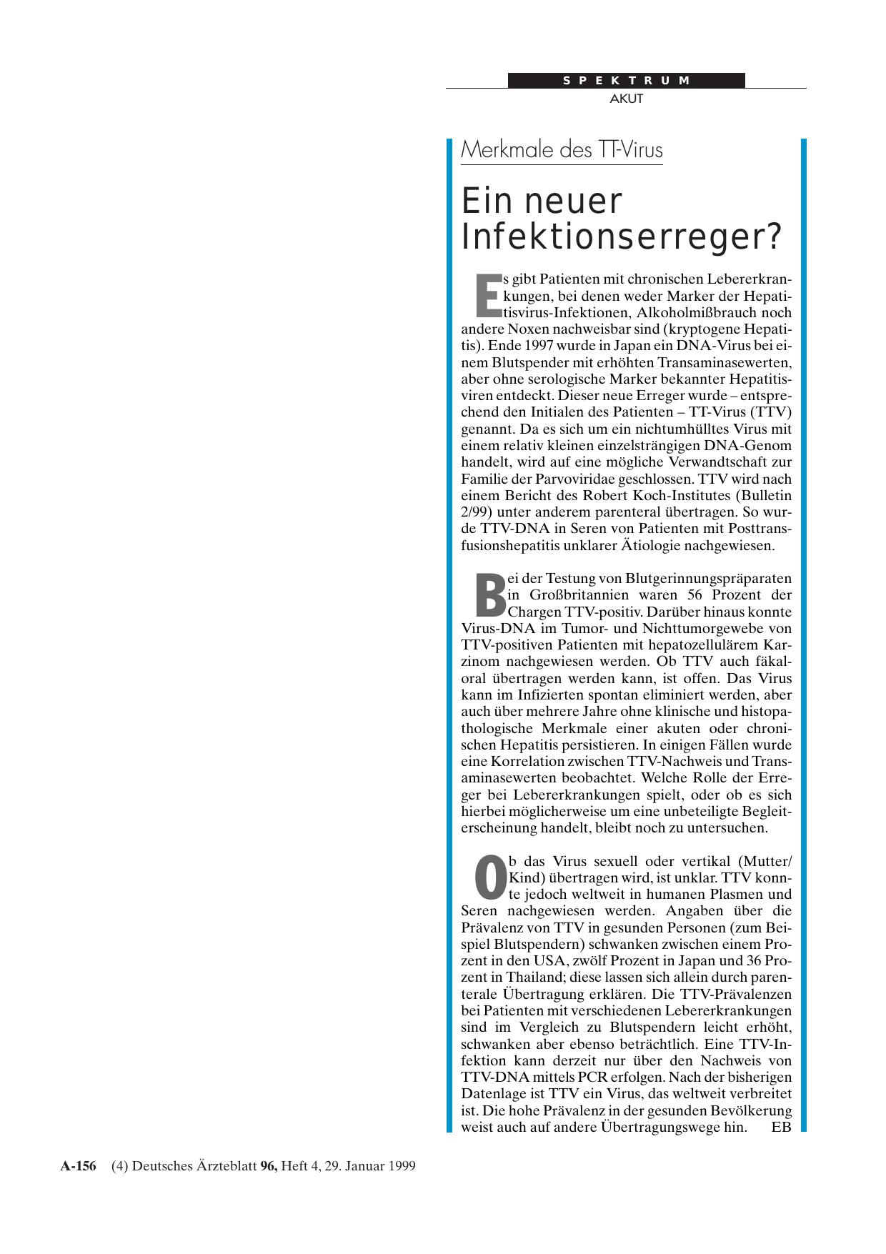 Vorschauseite 1: Merkmale des TT-Virus: Ein neuer Infektionserreger?