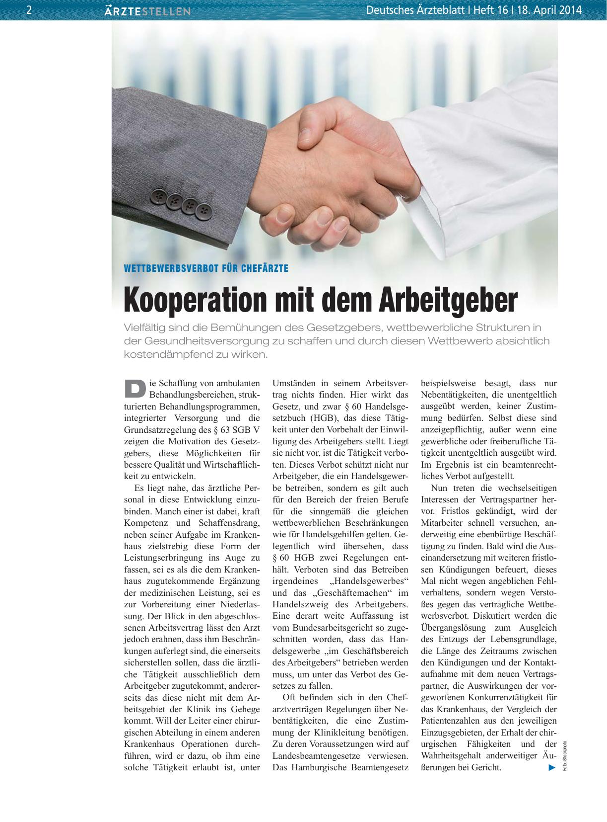 Vorschauseite 1: Wettbewerbsverbot für Chefärzte: Kooperation mit dem Arbeitgeber
