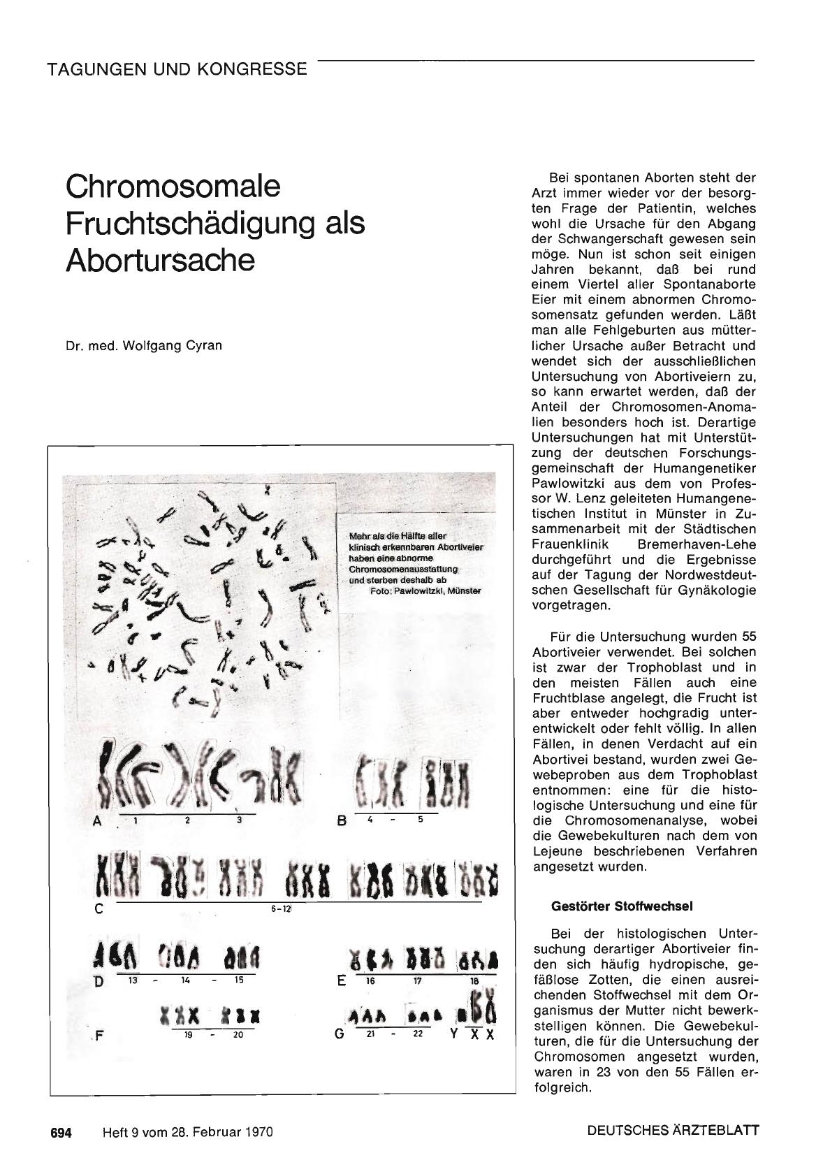 Vorschauseite 1: Chromosomale Fruchtschädigung als Abortursache