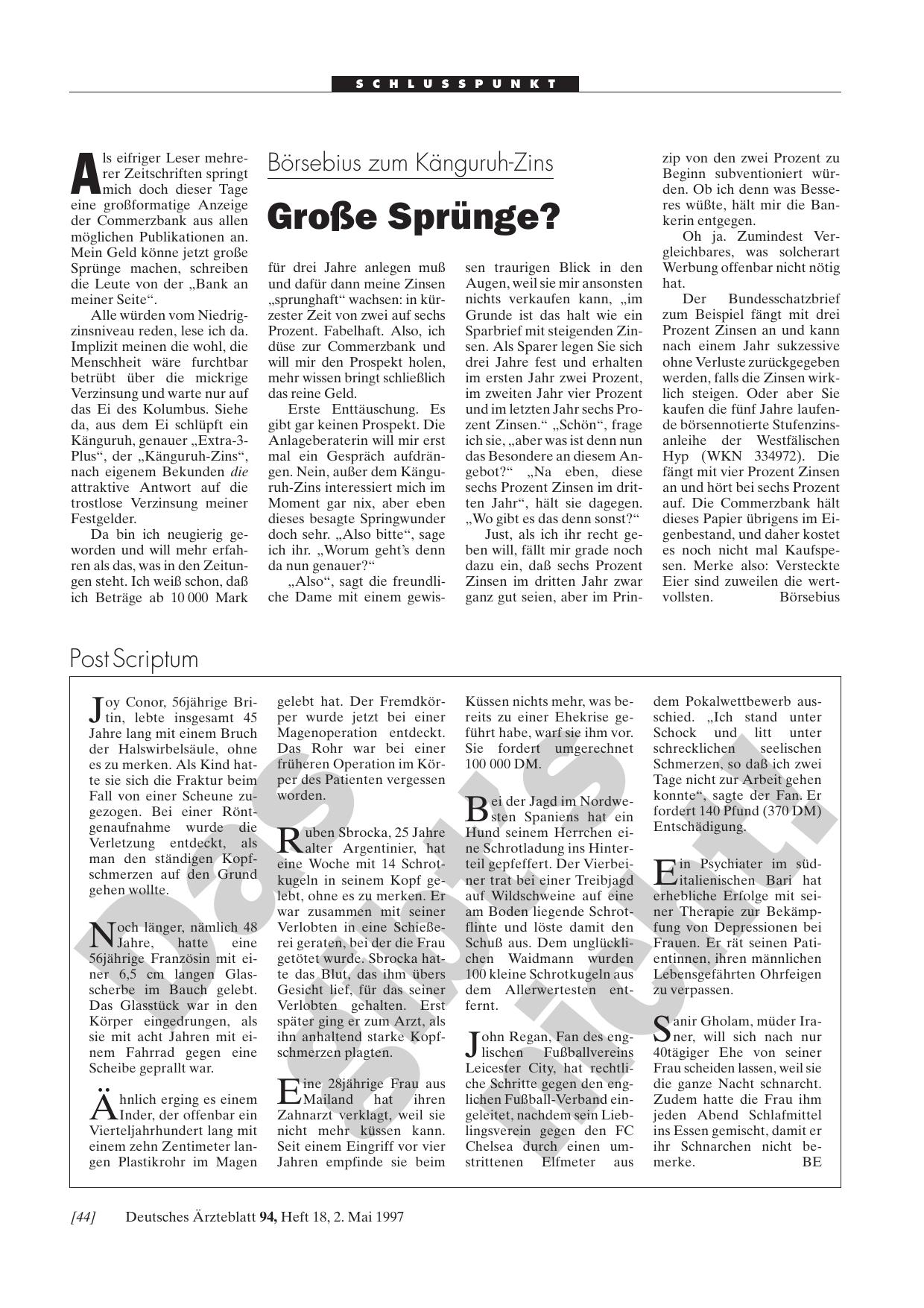 Vorschauseite 1: Börsebius zum Känguruh-Zins: Große Sprünge?