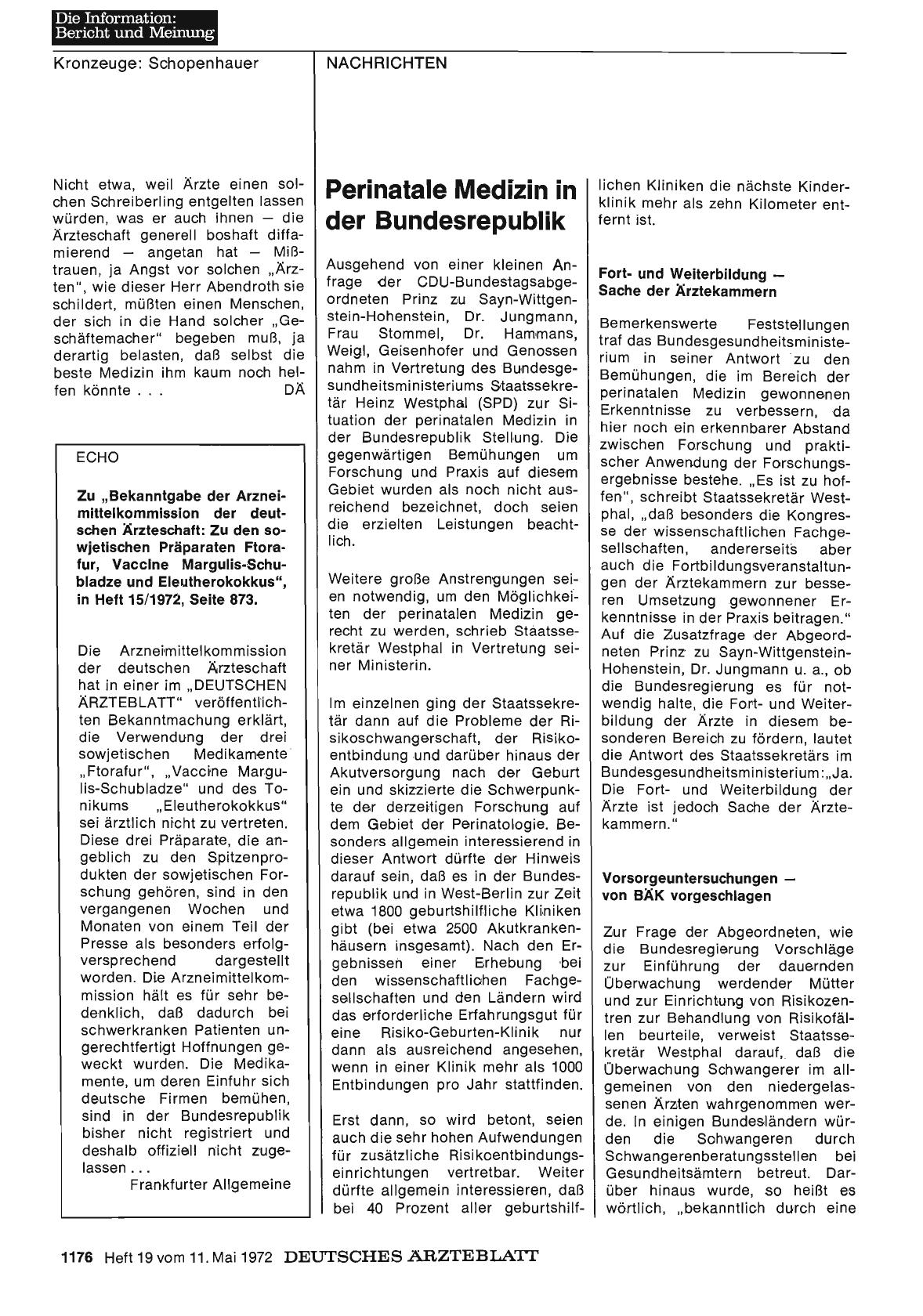 Vorschauseite 1: Perinatale Medizin in der Bundesrepublik
