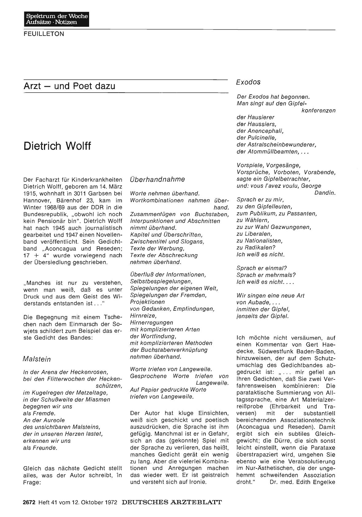 Vorschauseite 1: Arzt — und Poet dazu: Dietrich Wolff