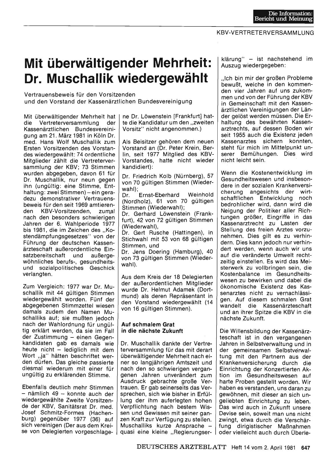 Vorschauseite 1: Mit überwältigender Mehrheit: Dr. Muschallik wiedergewählt
