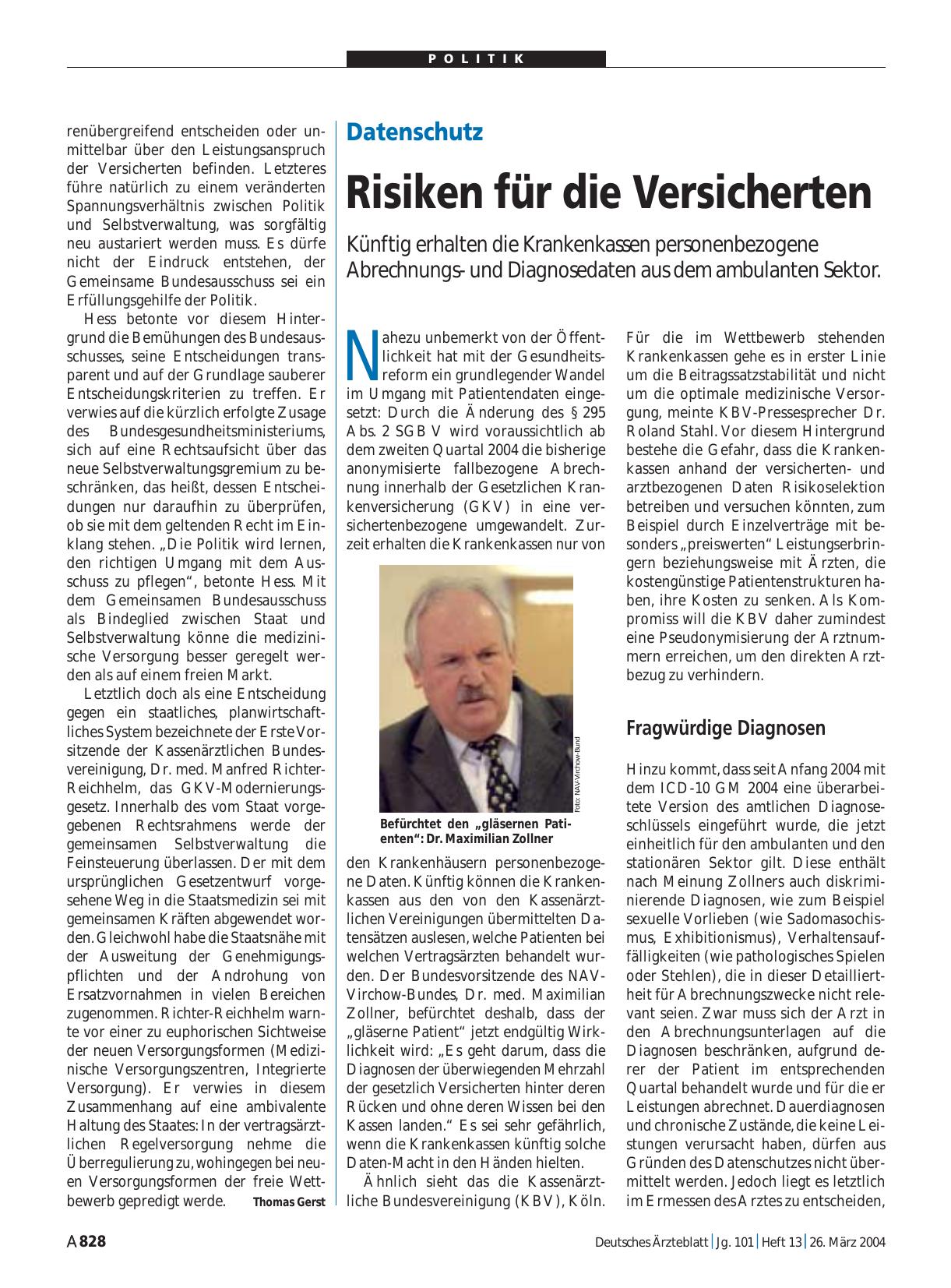 Vorschauseite 1: Datenschutz: Risiken für die Versicherten