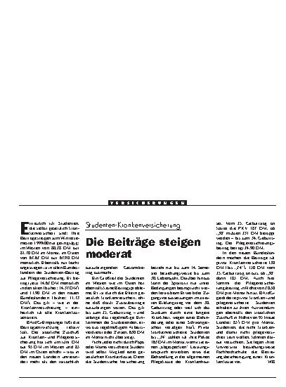Vorschauseite 1: Studenten-Krankenversicherung: Die Beiträge steigen moderat