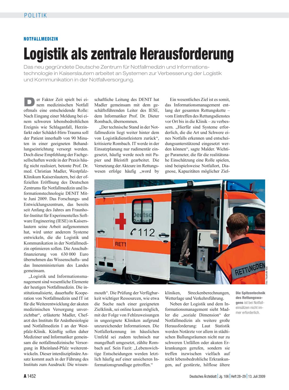 Vorschauseite 1: Notfallmedizin: Logistik als zentrale Herausforderung