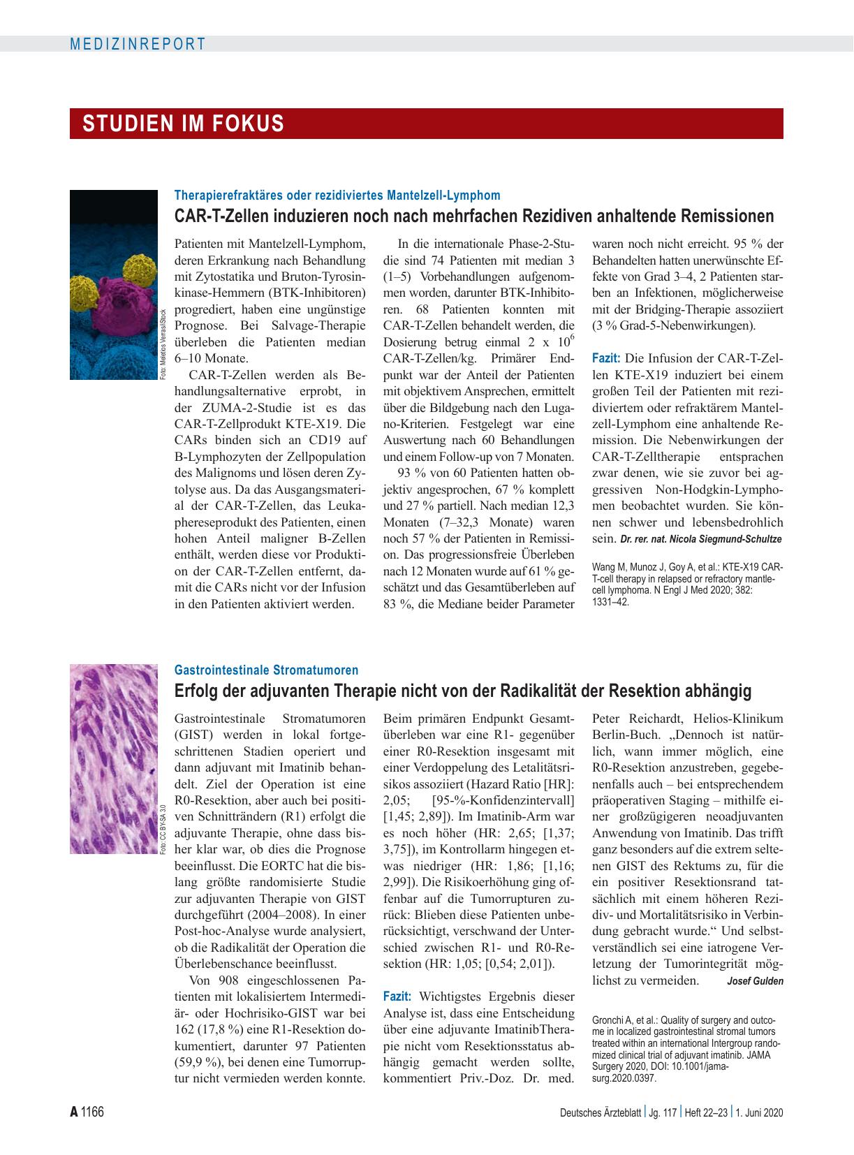 Vorschauseite 1: Gastrointestinale Stromatumoren: Erfolg der adjuvanten Therapie nicht von der Radikalität der Resektion abhängig
