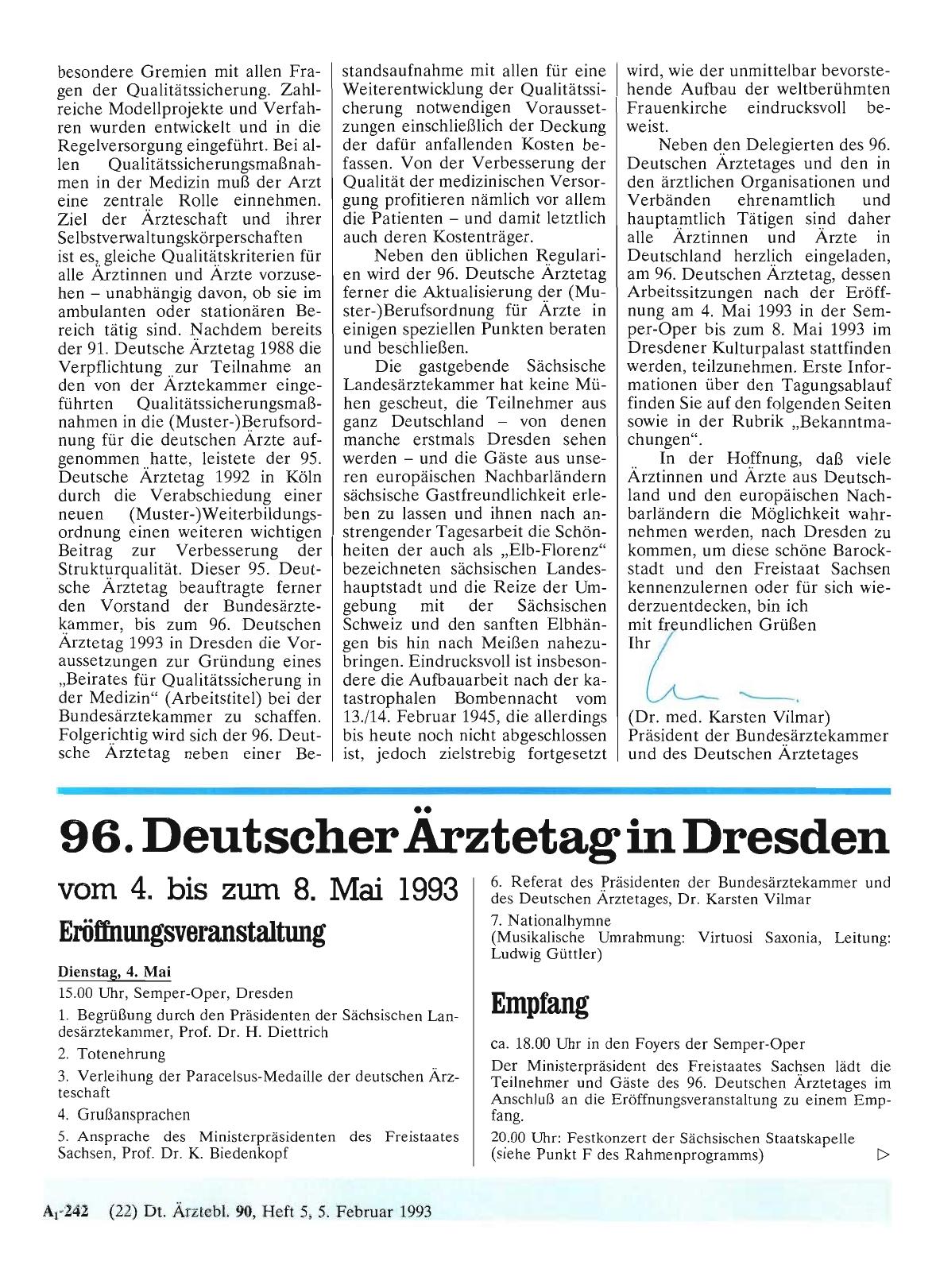 Vorschauseite 1: 96. Deutscher Ärztetag in Dresden vom 4. bis zum 8. Mai 1993