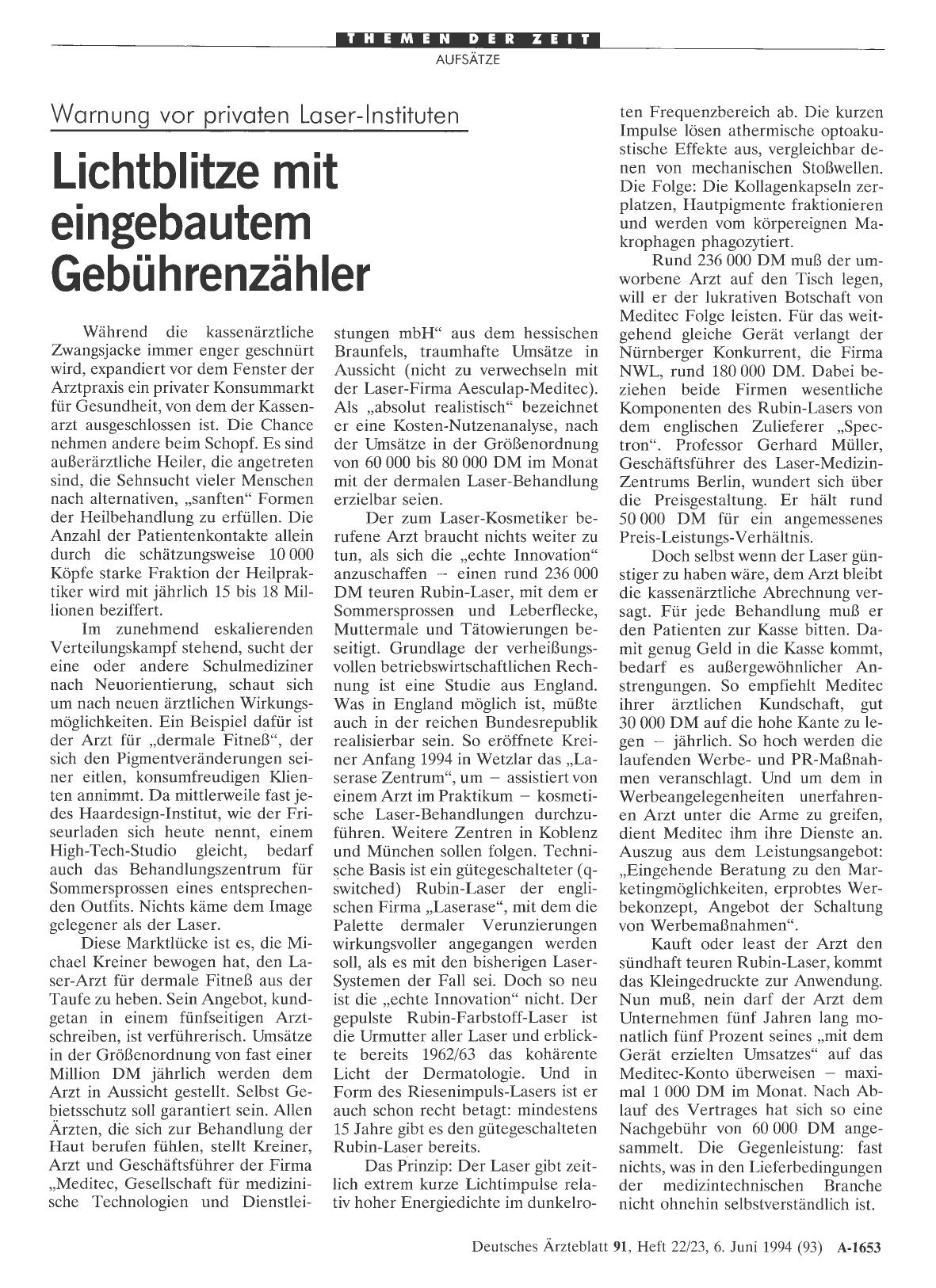 Vorschauseite 1: Warnung vor privaten Laser-Instituten: Lichtblitze mit eingebautem Gebührenzähler