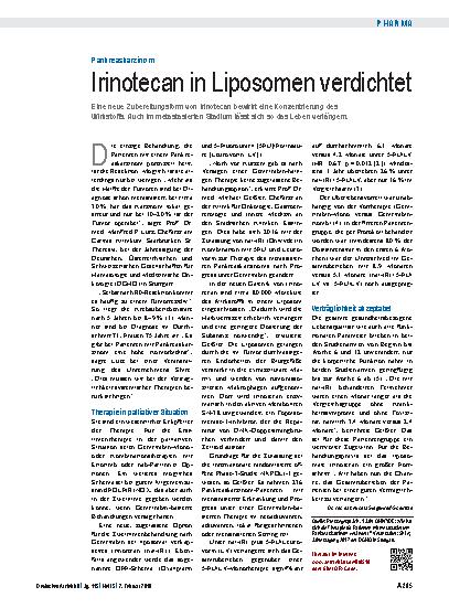 Vorschauseite 1: Pankreaskarzinom: Irinotecan in Liposomen verdichtet